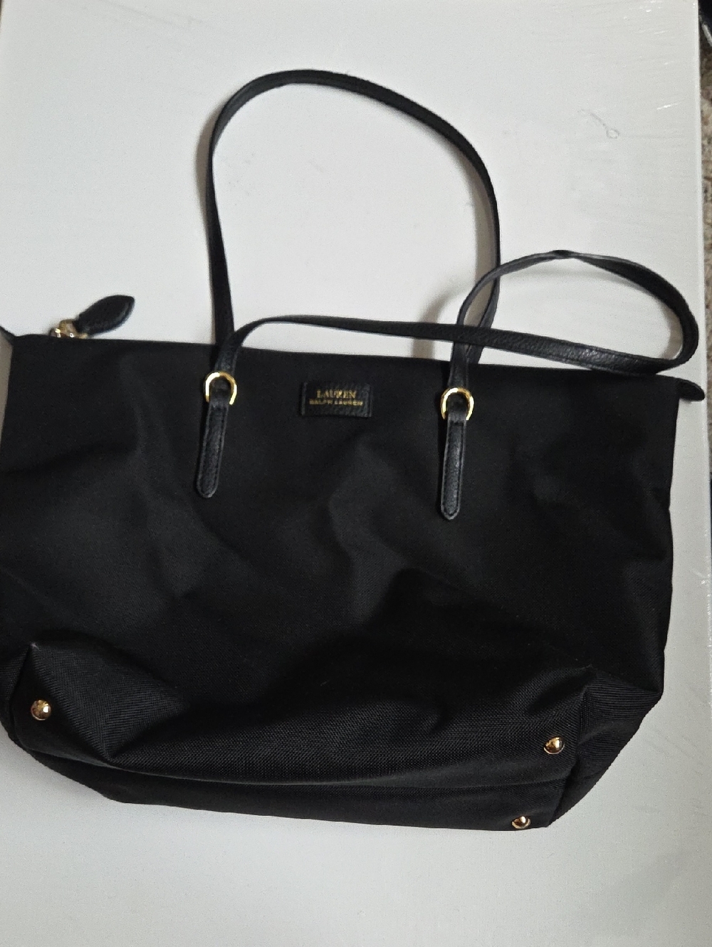 Lauren Ralph Lauren Black Nylon Tote with Gold Hardware